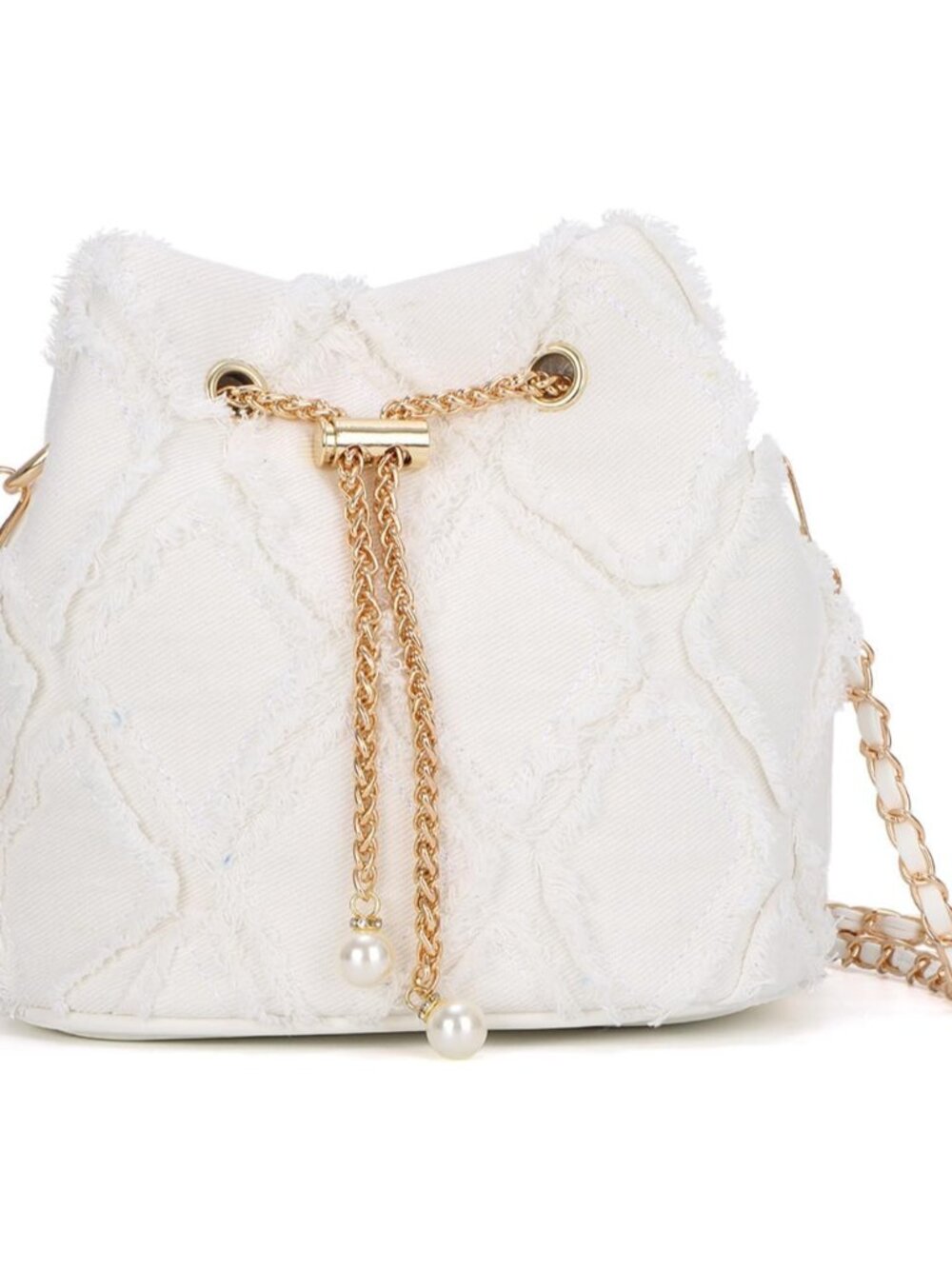 Denim Bucket Bag for Women Trendy Jean Purse Drawstring Crossbody Shoulder Bag H